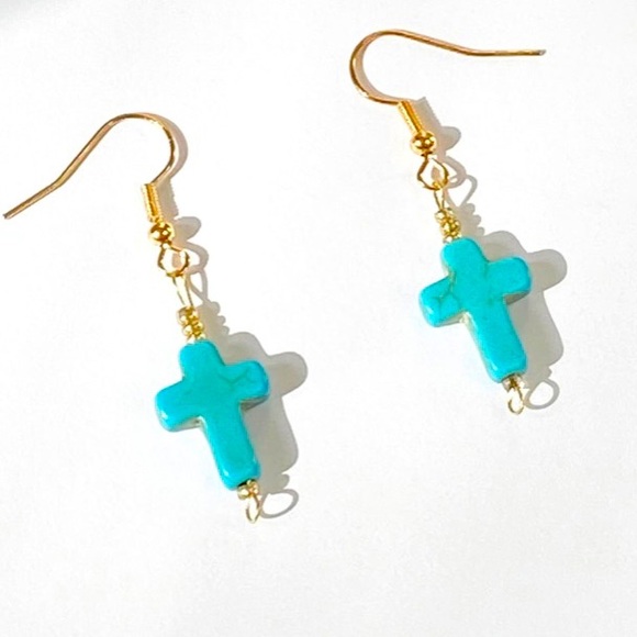 Turquoise Cross Set, Hand made, gold plated - Picture 6 of 12